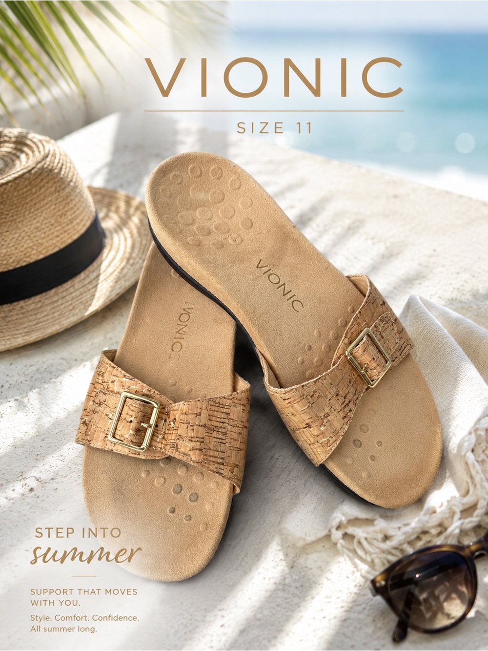 Vionic Cork Slide adjustable Sandals slides Santos size 11